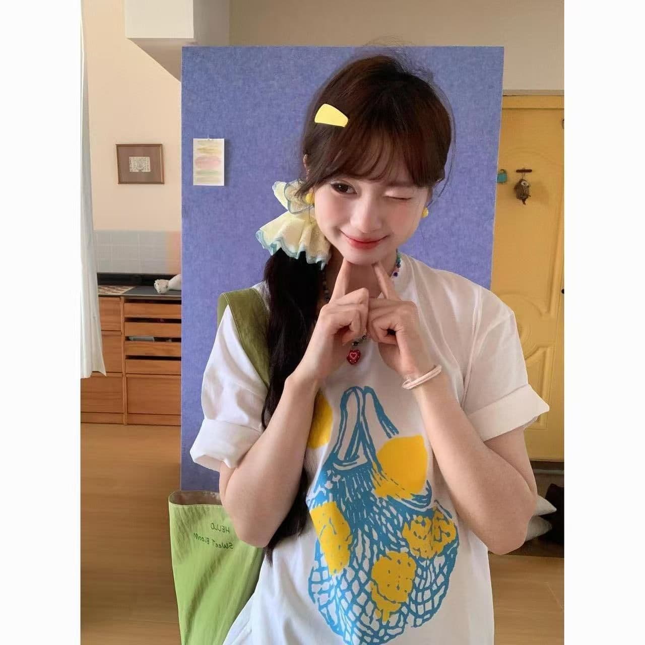 경관 그림 21 순면 210 그램 순면 여름 드레스 반팔 티셔츠 여성 한국 스타일 빅 사이즈 루즈핏 상세 이미지 4