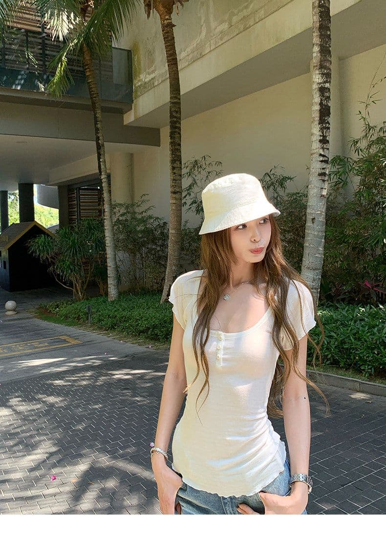 원본 원단 Chic 몸매 가꾸기 프릴 반팔 티셔츠 여성 의류 여름 디자인 센스 다용도 외출용 맨위 상세 이미지 26