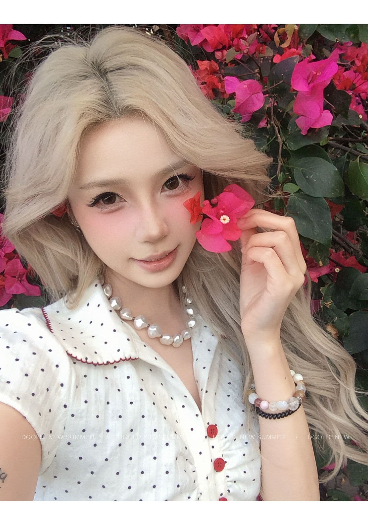 원본 자카드 레트로 도트 무늬 POLO 칼라 반팔 티셔츠 여성 여름 몸매 가꾸기 아름다운 긍정적 인 어깨 작은 맨위 상세 이미지 6