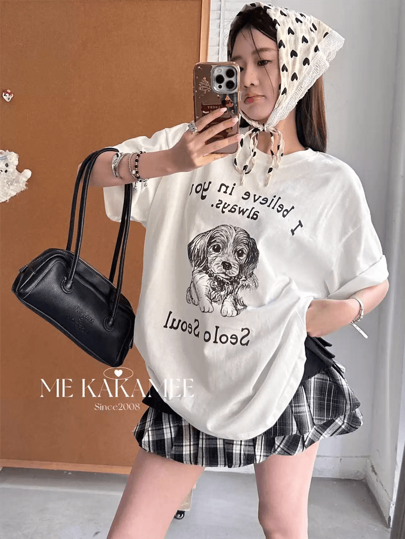 경관 그림 21 순면 210 그램 순면 여름 드레스 반팔 티셔츠 여성 한국 스타일 빅 사이즈 루즈핏 상세 이미지 7
