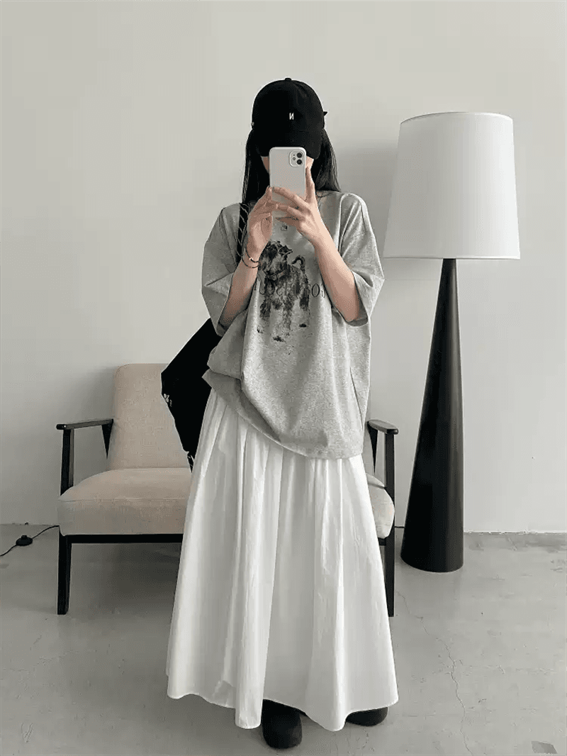 경관 그림 21 순면 210 그램 순면 여름 드레스 반팔 티셔츠 여성 한국 스타일 빅 사이즈 루즈핏 상세 이미지 5