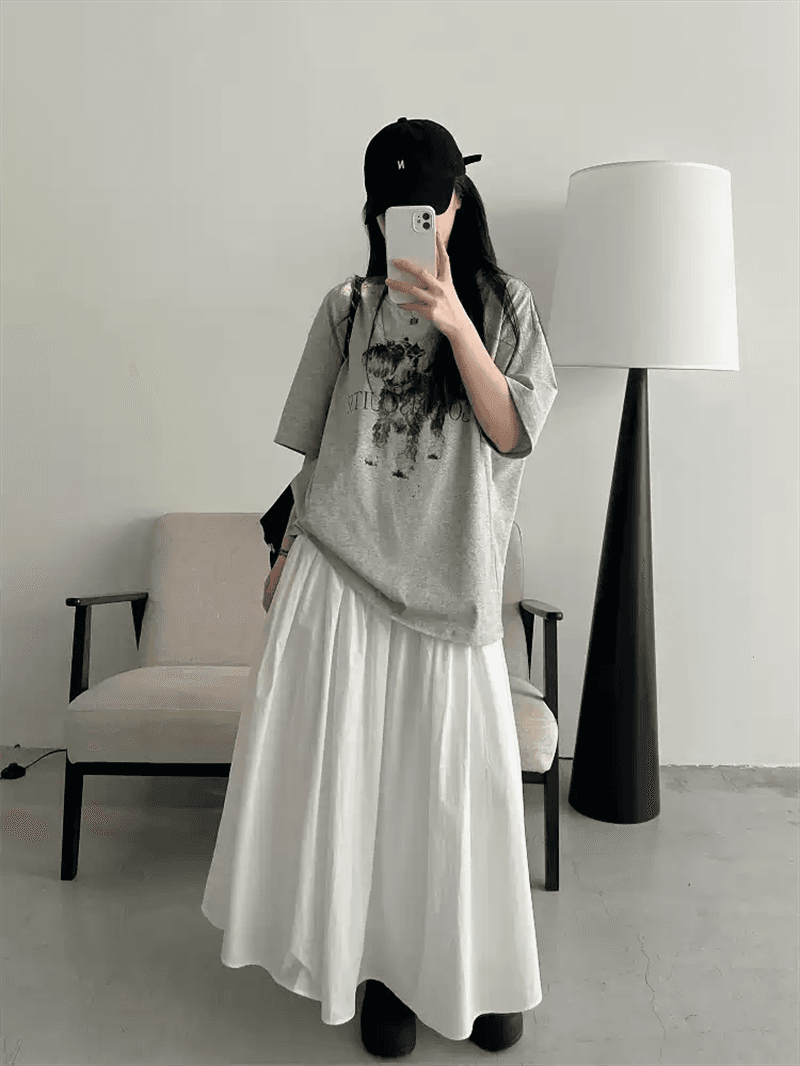 경관 그림 21 순면 210 그램 순면 여름 드레스 반팔 티셔츠 여성 한국 스타일 빅 사이즈 루즈핏 상세 이미지 6