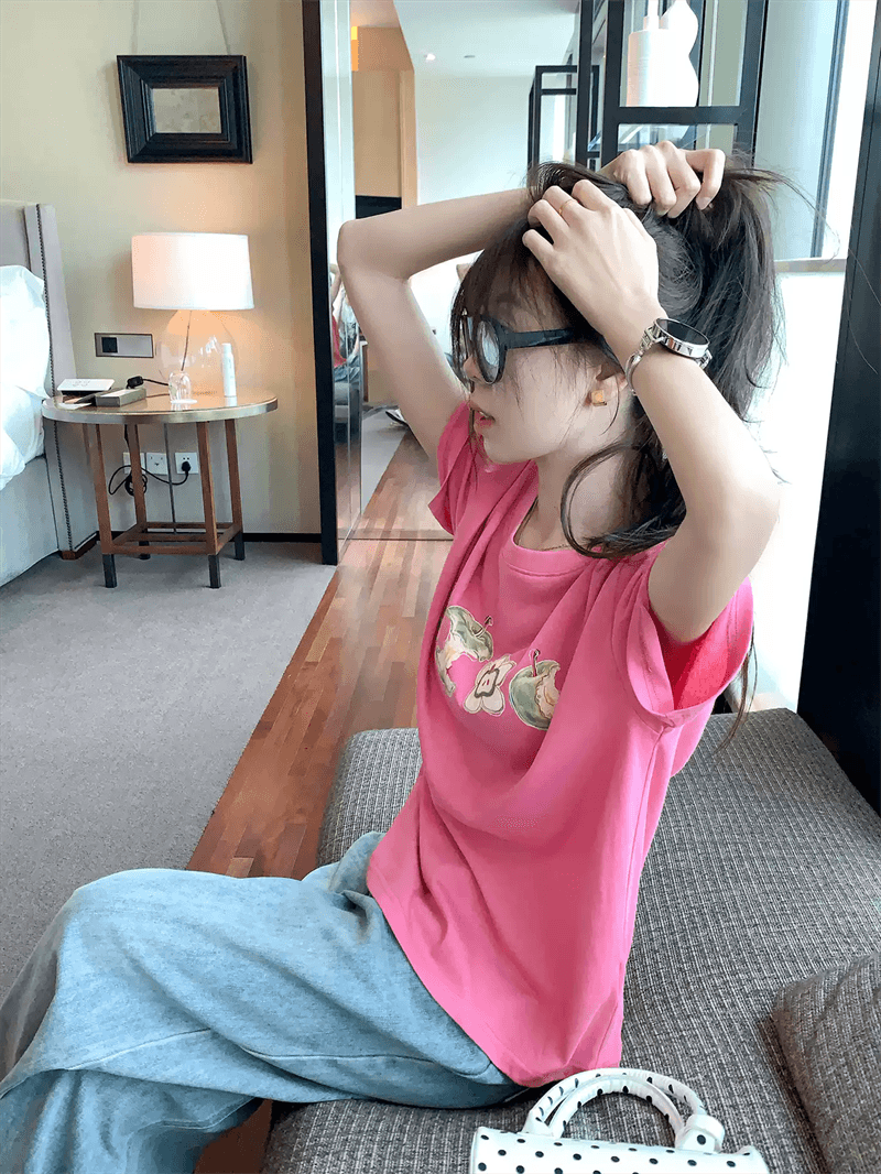 경관 그림 21 순면 210 그램 순면 여름 드레스 반팔 티셔츠 여성 한국 스타일 빅 사이즈 루즈핏 이미지 3