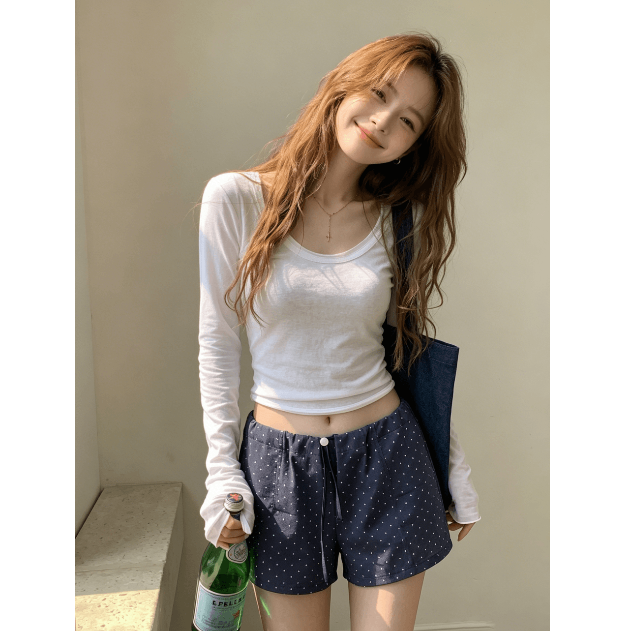 170 그램 눈꽃 면 65 면 35 폴리 에스터 얇은 스타일 자외선 차단 블라우스 여성 몸매 가꾸기 긴팔 티셔츠 볼륨 측면 쇼트 스타일 맨위 이미지 2