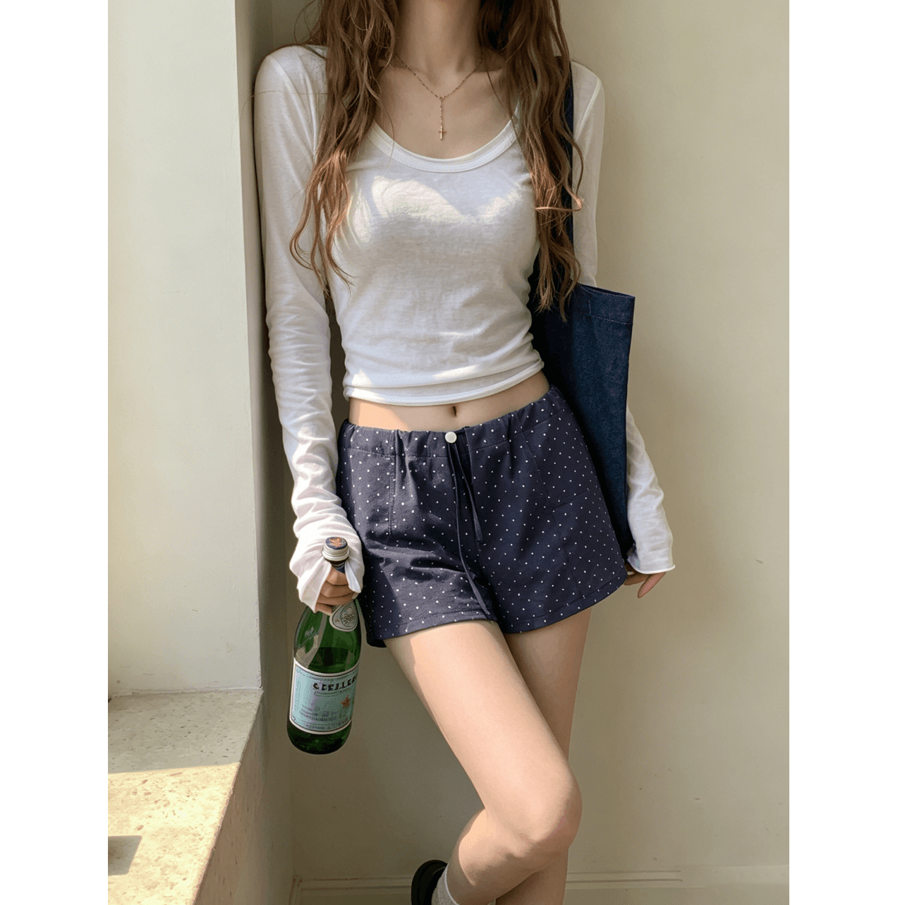170 그램 눈꽃 면 65 면 35 폴리 에스터 얇은 스타일 자외선 차단 블라우스 여성 몸매 가꾸기 긴팔 티셔츠 볼륨 측면 쇼트 스타일 맨위 이미지 4
