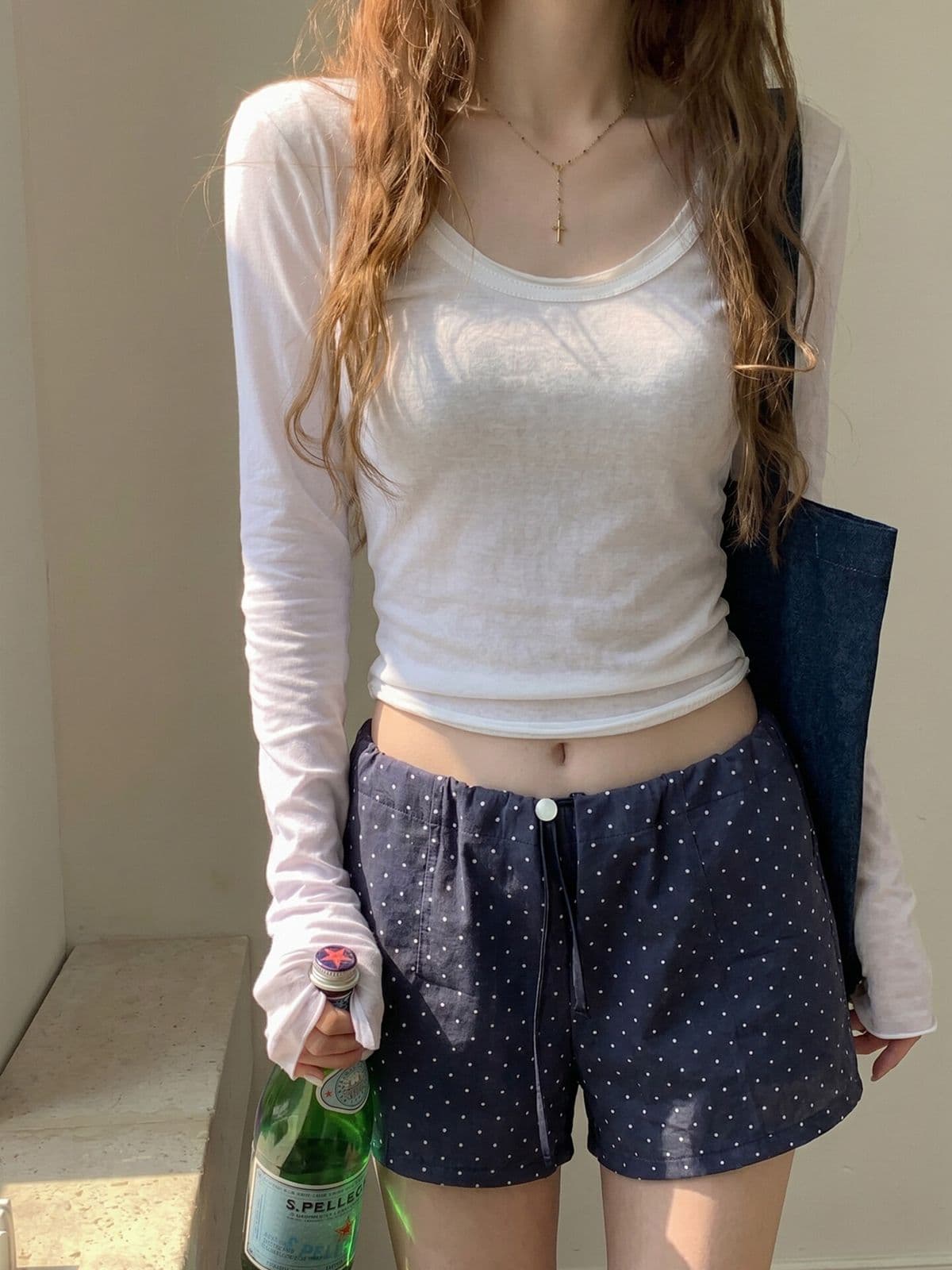 170 그램 눈꽃 면 65 면 35 폴리 에스터 얇은 스타일 자외선 차단 블라우스 여성 몸매 가꾸기 긴팔 티셔츠 볼륨 측면 쇼트 스타일 맨위 상세 이미지 2
