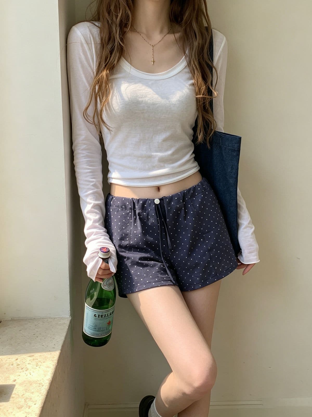 170 그램 눈꽃 면 65 면 35 폴리 에스터 얇은 스타일 자외선 차단 블라우스 여성 몸매 가꾸기 긴팔 티셔츠 볼륨 측면 쇼트 스타일 맨위 상세 이미지 6