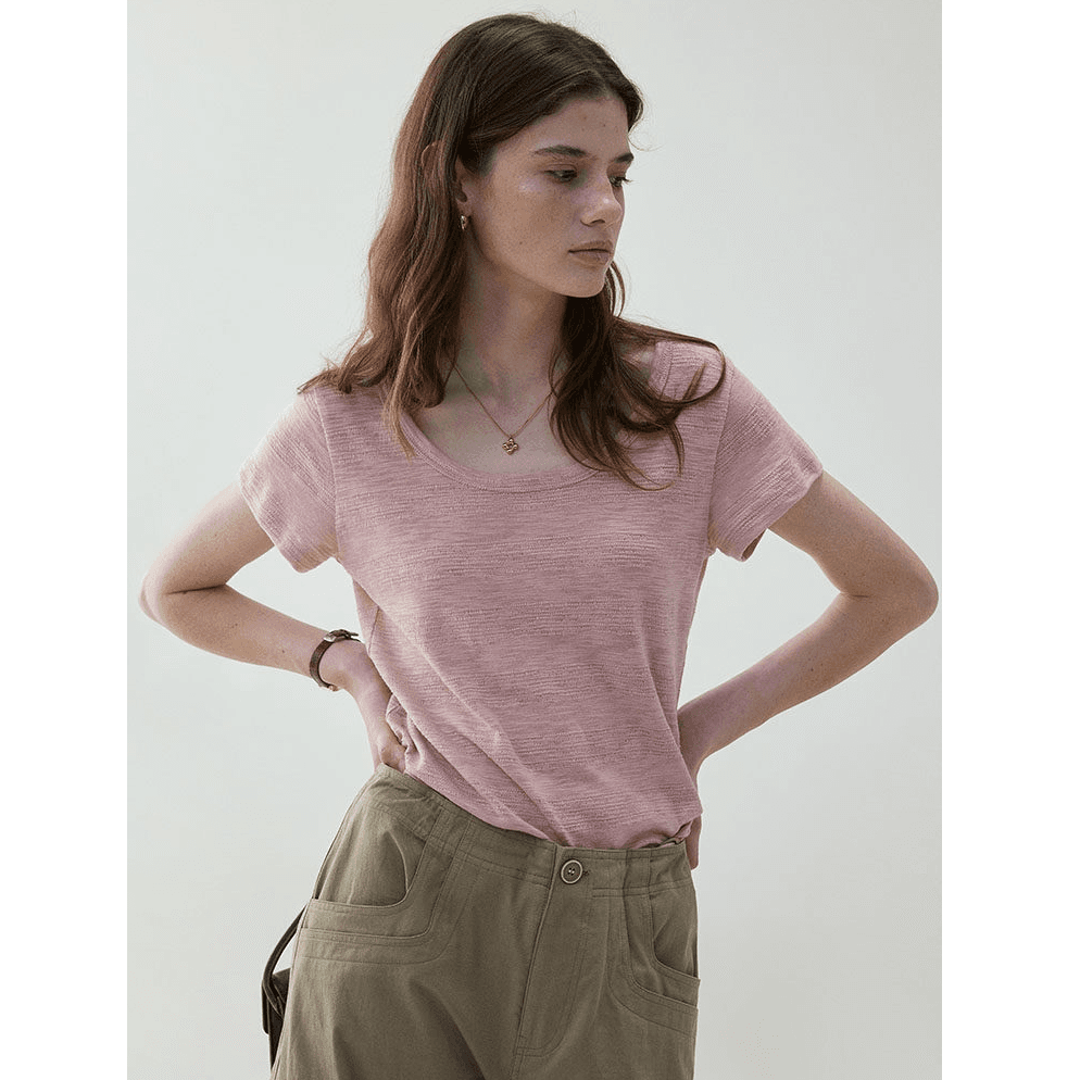 180 그램 65 폴리 에스터 35 면 한 부서 다용도 미니멀리즘 u 칼라 캐주얼 티셔츠 여성 여름 새로운 느슨함 루즈핏 맨위 이미지 3