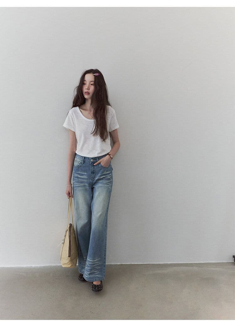 180 그램 65 폴리 에스터 35 면 한 부서 다용도 미니멀리즘 u 칼라 캐주얼 티셔츠 여성 여름 새로운 느슨함 루즈핏 맨위 상세 이미지 31