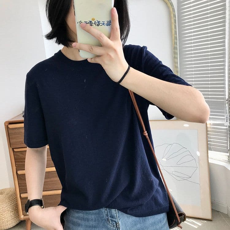 160 그램 눈꽃 아마 76 폴리 에스터 24 면 여름 통기성 반팔 아마 티셔츠 여성 루즈핏 한국 스타일 얇은 스타일 맨위 상세 이미지 13