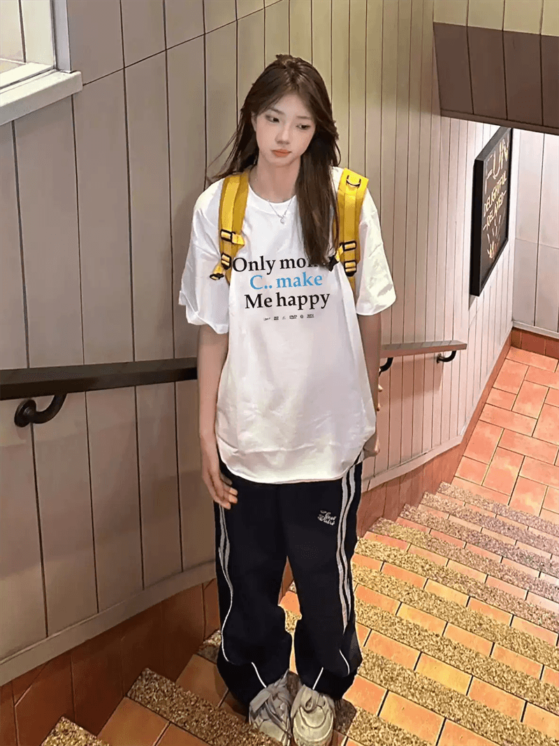 경관 그림 21 순면 210 그램 순면 여름 드레스 반팔 티셔츠 여성 한국 스타일 빅 사이즈 루즈핏 상세 이미지 2