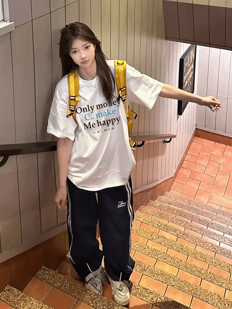 경관 그림 21 순면 210 그램 순면 여름 드레스 반팔 티셔츠 여성 한국 스타일 빅 사이즈 루즈핏 상세 이미지 6