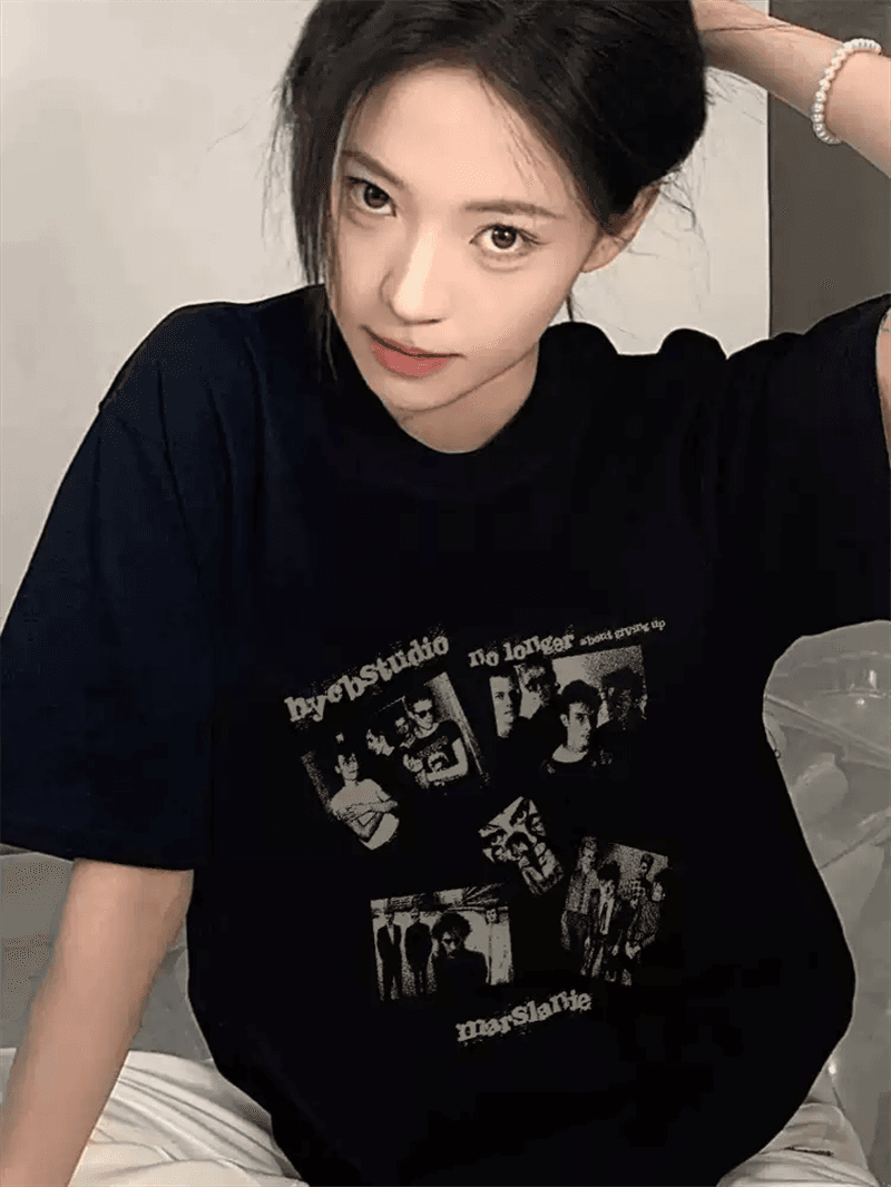 경관 그림 21 순면 210 그램 순면 여름 드레스 반팔 티셔츠 여성 한국 스타일 빅 사이즈 루즈핏