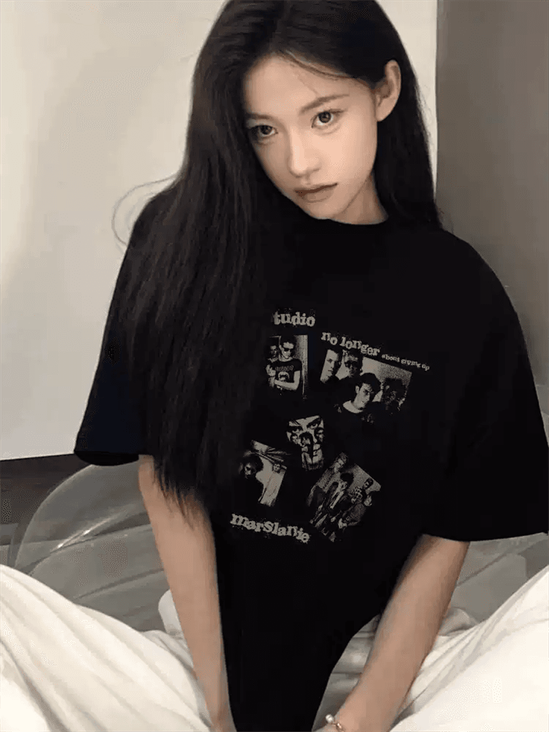 경관 그림 21 순면 210 그램 순면 여름 드레스 반팔 티셔츠 여성 한국 스타일 빅 사이즈 루즈핏 이미지 3