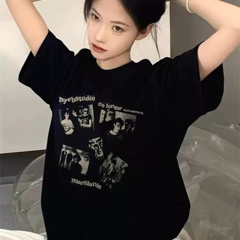 경관 그림 21 순면 210 그램 순면 여름 드레스 반팔 티셔츠 여성 한국 스타일 빅 사이즈 루즈핏 이미지 5