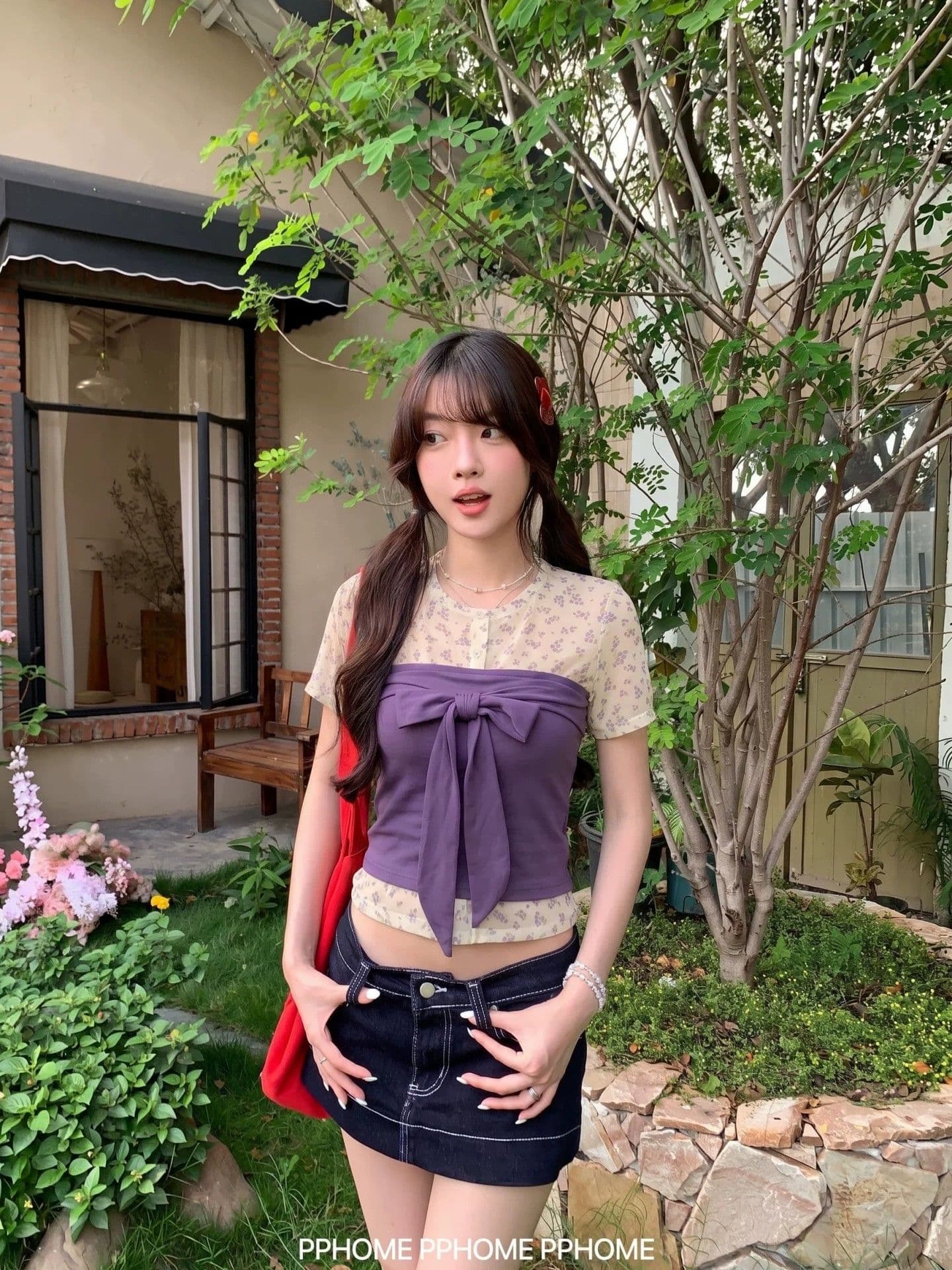 40 사람들 면 40d 메시 원단 프린트 사실 투피스 세트 여름 나비 넥타이 허리 수축 몸매 가꾸기 상세 이미지 5