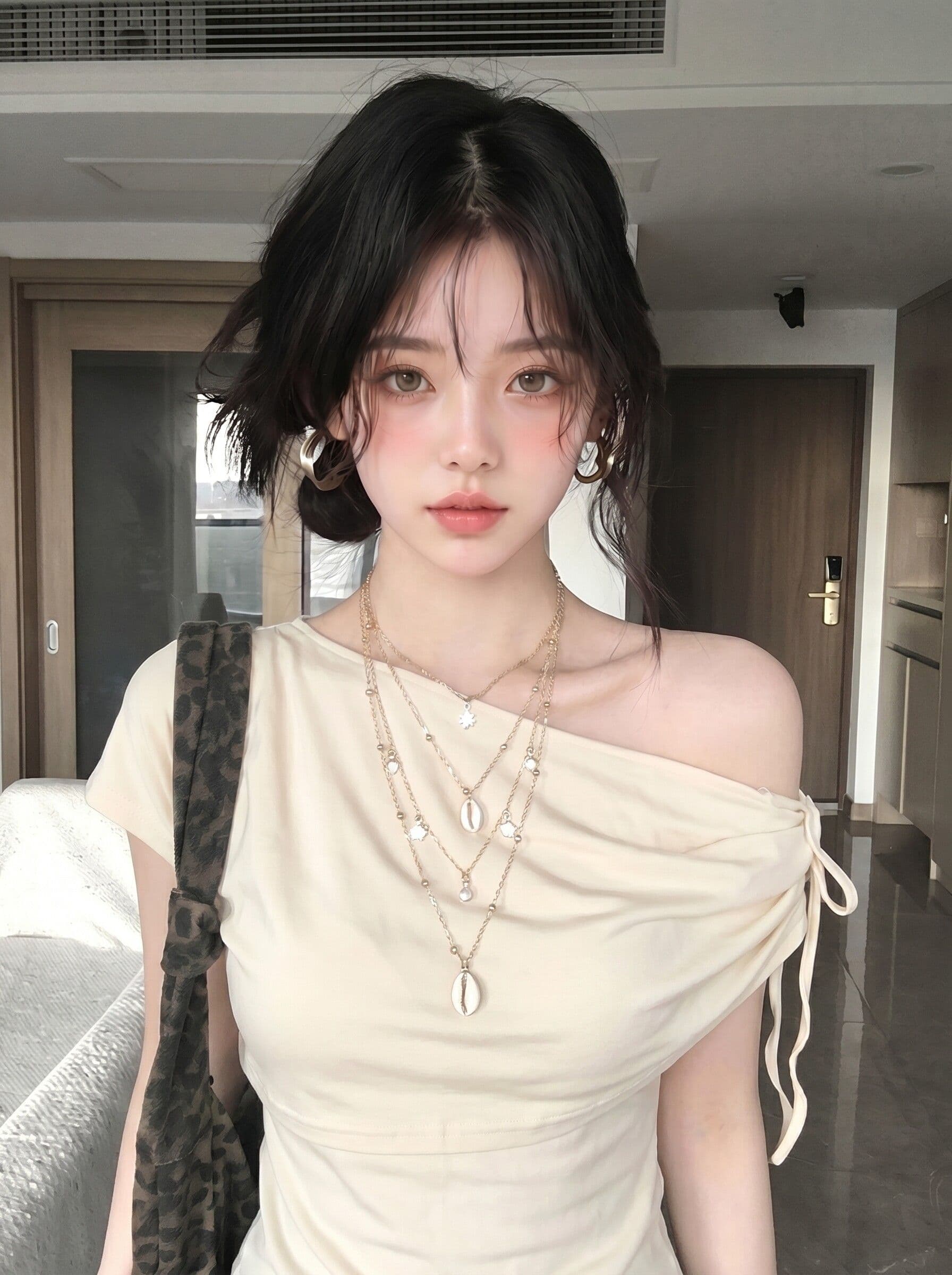 원본 것 페이크 레이어드 비스듬한 어깨 스트랩 반팔 티셔츠 여성 여름 오프숄더 핫걸 오프숄더 맨위 상세 이미지 9