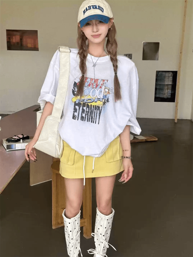 경관 그림 21 순면 210 그램 순면 여름 드레스 반팔 티셔츠 여성 한국 스타일 빅 사이즈 루즈핏 상세 이미지 6