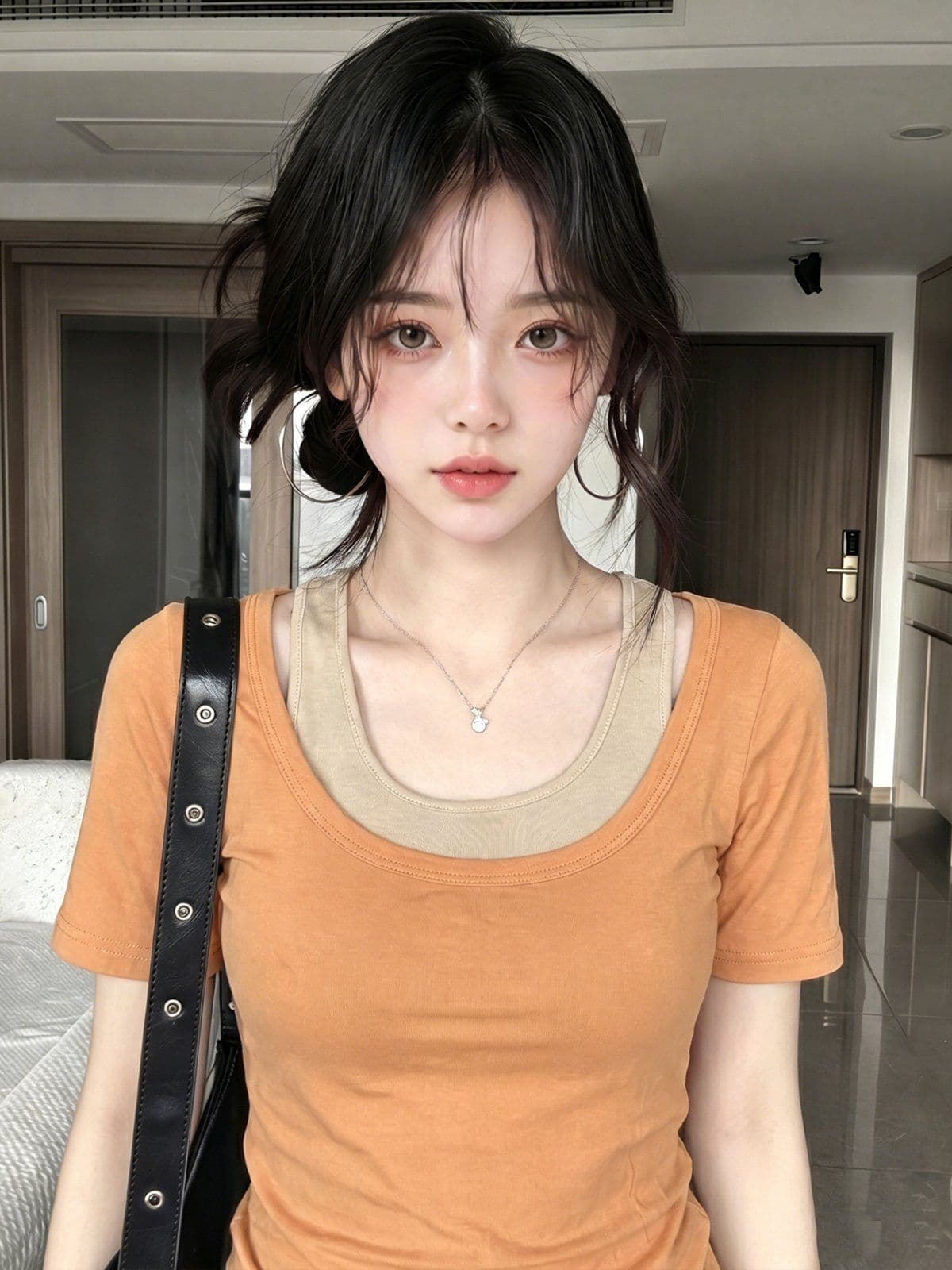 200그램 사람들 면 리브 92 접착제 8 암모니아 Lun 사실 두 조각 u 칼라 반팔 티셔츠 여성 여름 캐미솔 맨위 상세 이미지 6