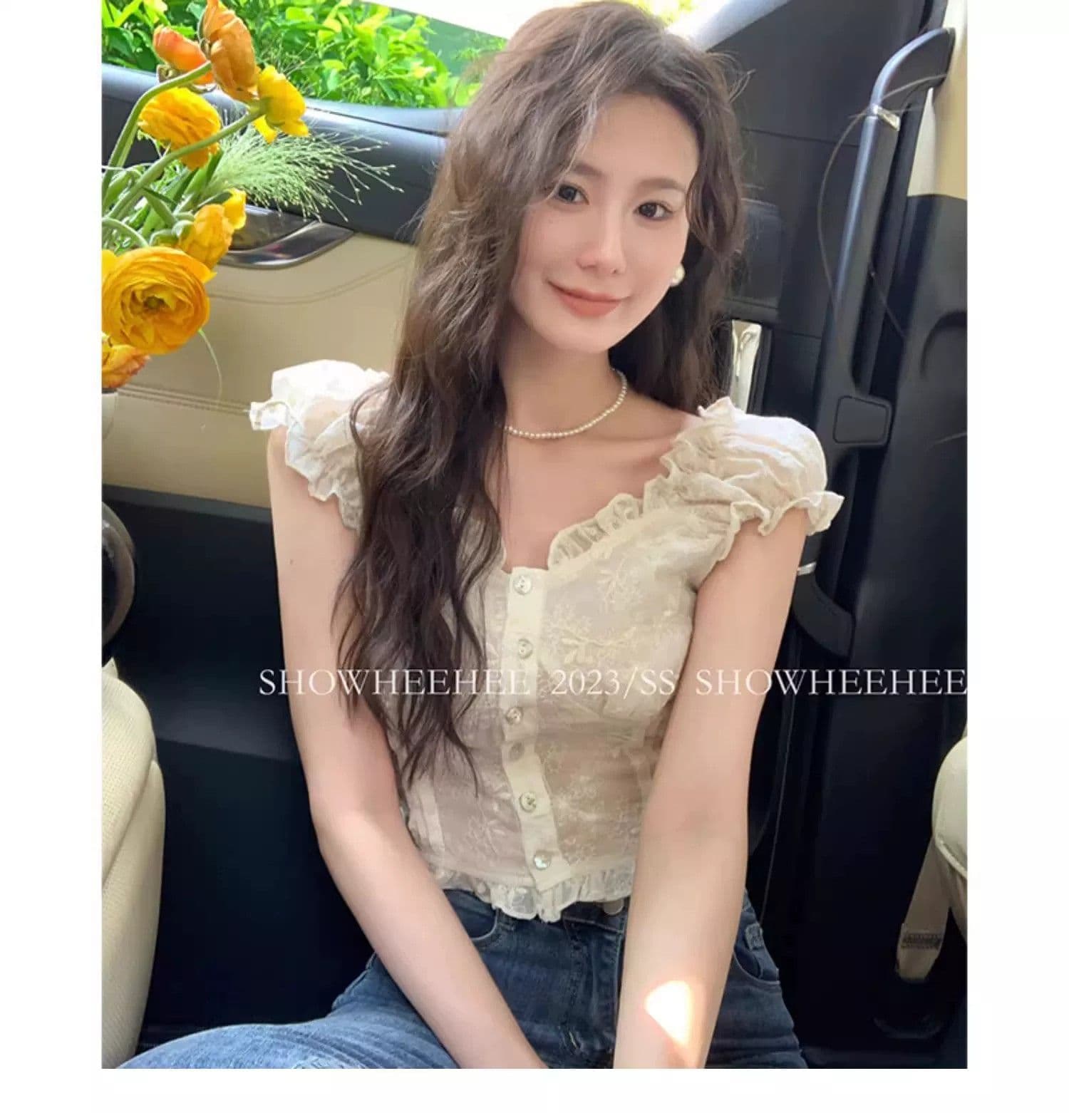 프랑스식 디자인 센스 프릴 여성 셔츠 여름 레이스 버블 반팔 Chic 작은 셔츠 오프숄더 쇼트 스타일 맨위 상세 이미지 8