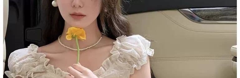 프랑스식 디자인 센스 프릴 여성 셔츠 여름 레이스 버블 반팔 Chic 작은 셔츠 오프숄더 쇼트 스타일 맨위 상세 이미지 11