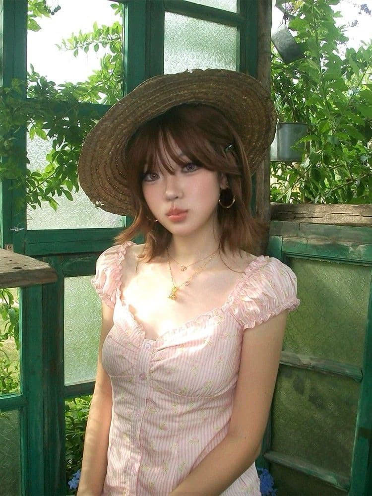 프랑스식 달콤함 핑크색 스트라이프 거품 소매 작은 맨위 여성 여름 순수한 욕망 바람 몸매 가꾸기 반팔 작은 청신 꽃무늬 셔츠 상세 이미지 11
