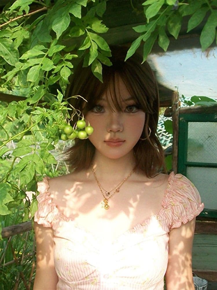 프랑스식 달콤함 핑크색 스트라이프 거품 소매 작은 맨위 여성 여름 순수한 욕망 바람 몸매 가꾸기 반팔 작은 청신 꽃무늬 셔츠 상세 이미지 14