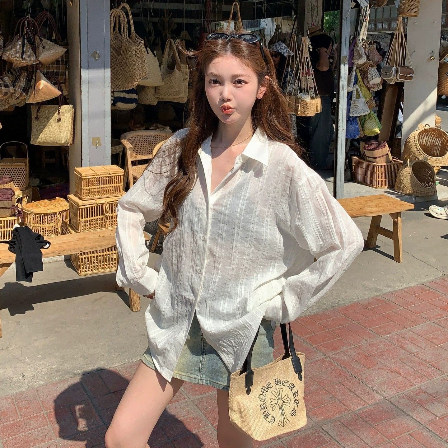 프랑스식 고급 센스 화이트 긴팔 여성 셔츠 봄 여름 새로운 얇은 스타일 출퇴근 다용도 캐주얼 품격 자외선 차단 맨위