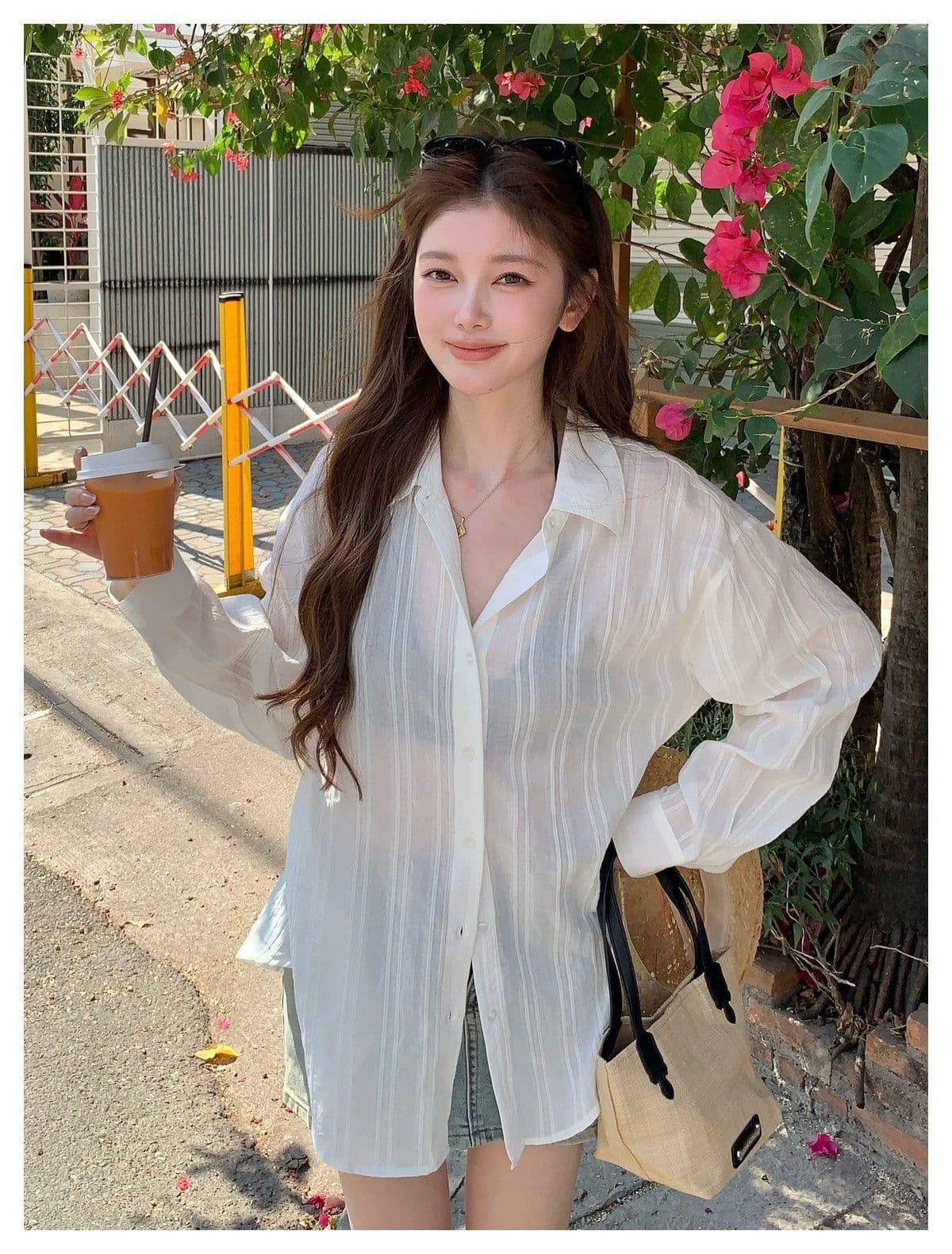 프랑스식 고급 센스 화이트 긴팔 여성 셔츠 봄 여름 새로운 얇은 스타일 출퇴근 다용도 캐주얼 품격 자외선 차단 맨위 상세 이미지 12
