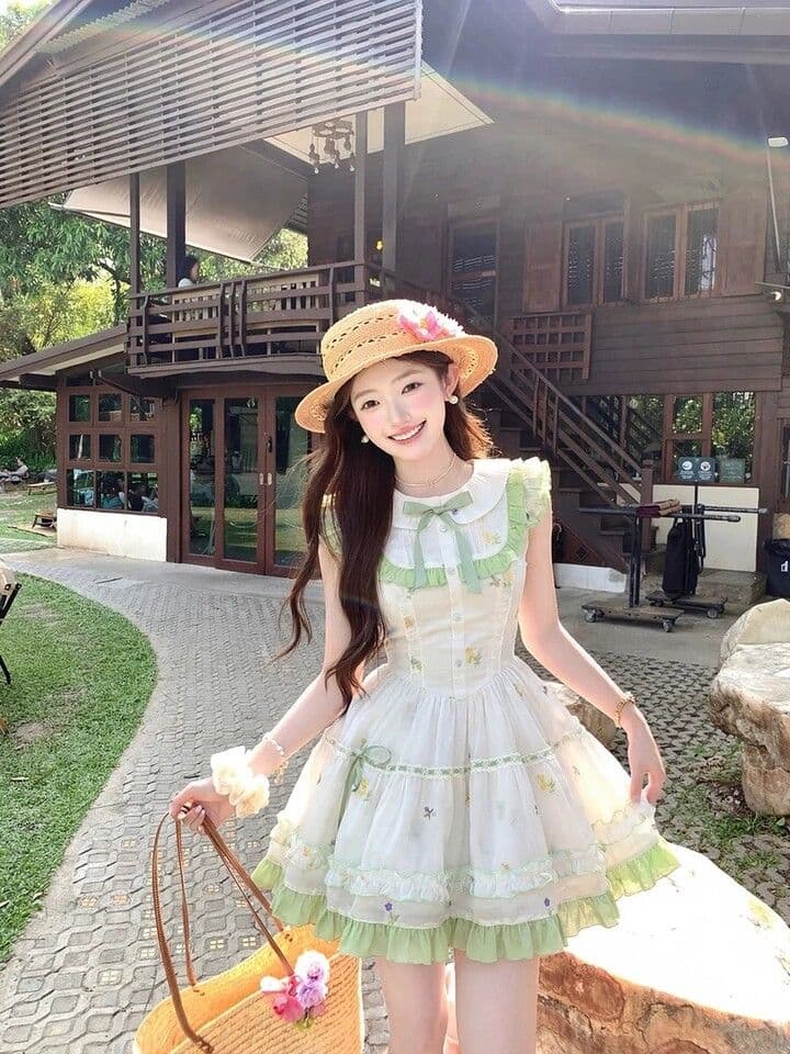 학원 스타일 달콤함 베이비 칼라 녹색 여성 드레스 여름 2026 새로운 작은 키 쇼트 스타일 jk 퍼프 치마 상세 이미지 3