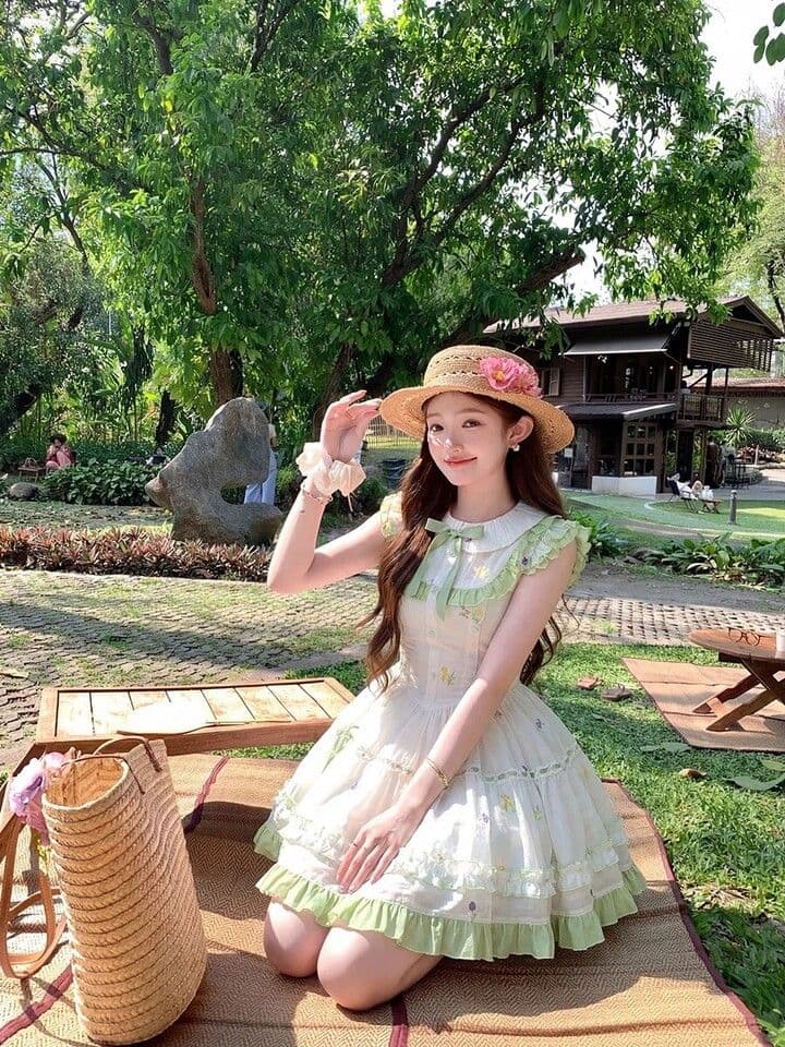 학원 스타일 달콤함 베이비 칼라 녹색 여성 드레스 여름 2026 새로운 작은 키 쇼트 스타일 jk 퍼프 치마 상세 이미지 4