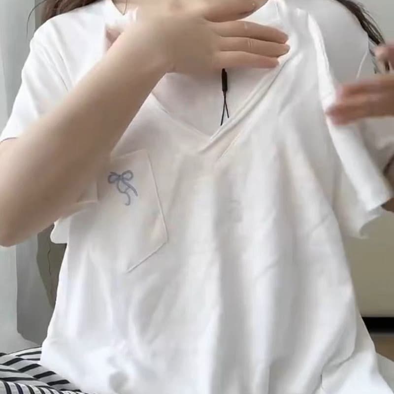 정가 광저우 눈꽃 면 반팔 여성 이미지 5