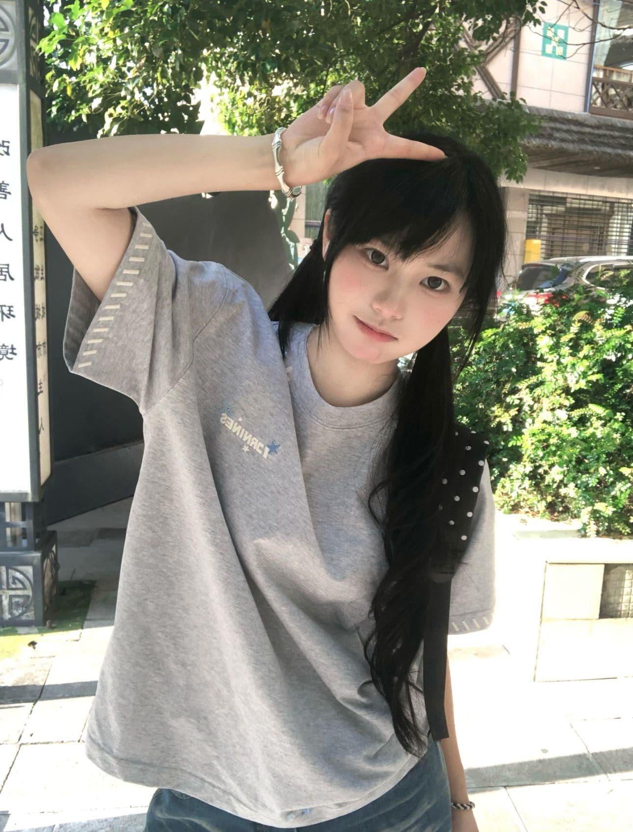 정가 단추 자수 네리 가게 천 순면 220 그램 빗질하다 닫기 반팔 티셔츠 여성