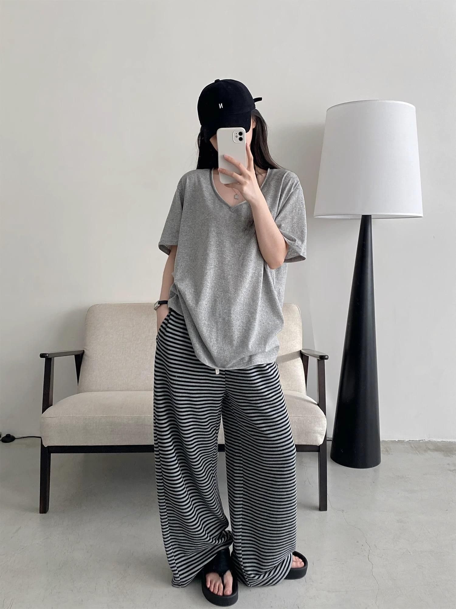 200그램 게으른 면 65 면 35 폴리 에스터 느슨함 센스 볼륨 측면 V넥 반팔 티셔츠 맨위 여성 루즈핏 슬림해 보이는 얇은 스타일 상세 이미지 29