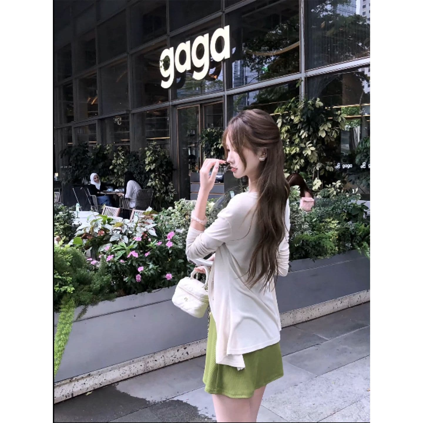 구덩이 기사 자카드 원단 가슴 패드 작은 키 디스플레이 높음 녹색 구덩이 기사 슬립 미니 스커트 순수한 욕망 바람 낮은 네크라인 허리 수축 이미지 3