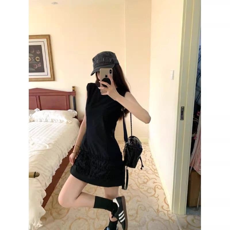 프랑스식 품격 프릴 민소매 조끼 여성 드레스 여름 새로운 작은 대중 디자인 센스 허리 수축 슬림해 보이는 미니 스커트 이미지 4