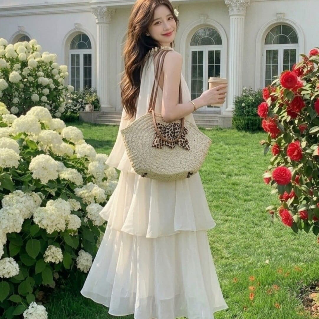 2026 자이언트 잘 생긴 슈퍼 요정 아름다운 3 차원 꽃 행침 목 여성 드레스 휴가 바람 민소매 디자인 케이크 롱 스커트 이미지 5