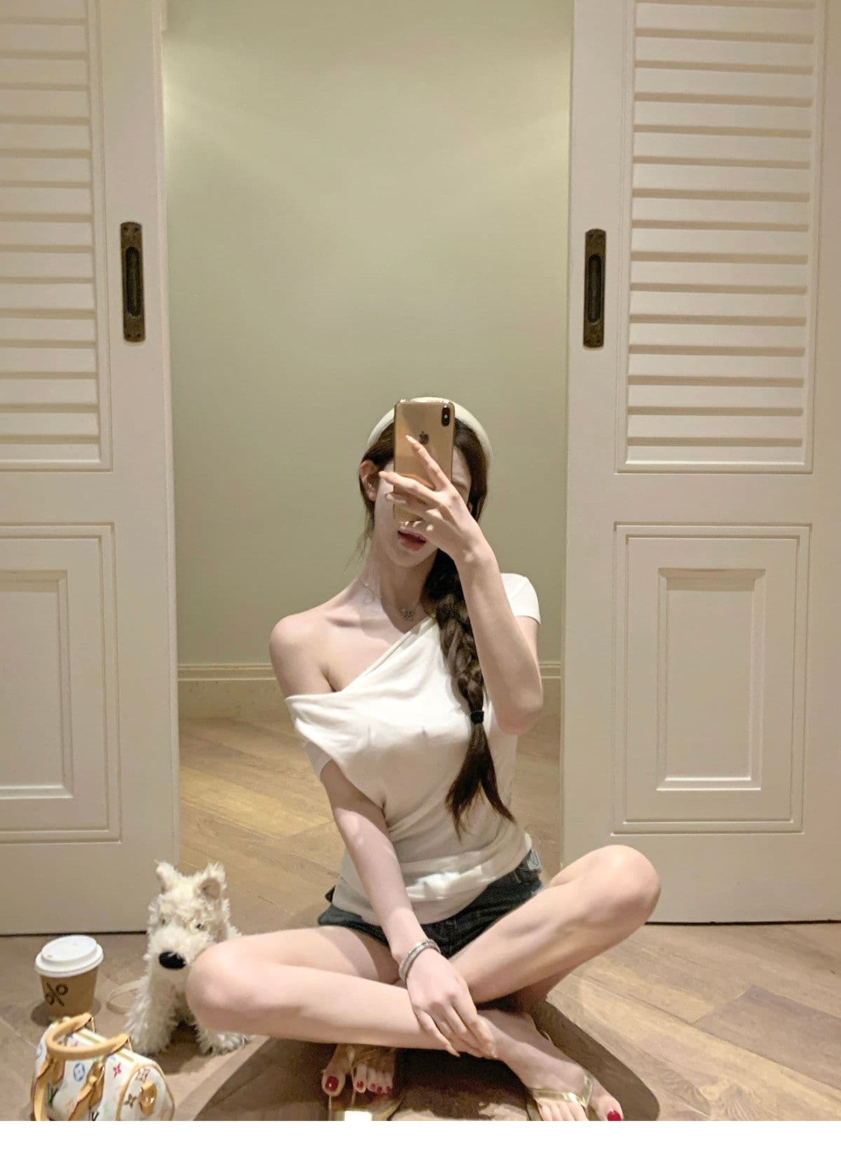 원본 원단 디자인 센스 매듭 비스듬한 어깨 핀치 Pleat 허리 수축 슬림해 보이는 티셔츠 핫걸 품격 슬림해 보이는 맨위 상세 이미지 7