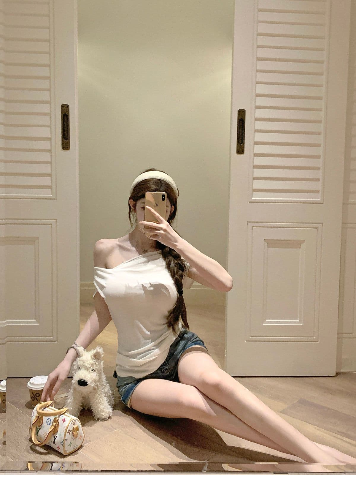 원본 원단 디자인 센스 매듭 비스듬한 어깨 핀치 Pleat 허리 수축 슬림해 보이는 티셔츠 핫걸 품격 슬림해 보이는 맨위 상세 이미지 19