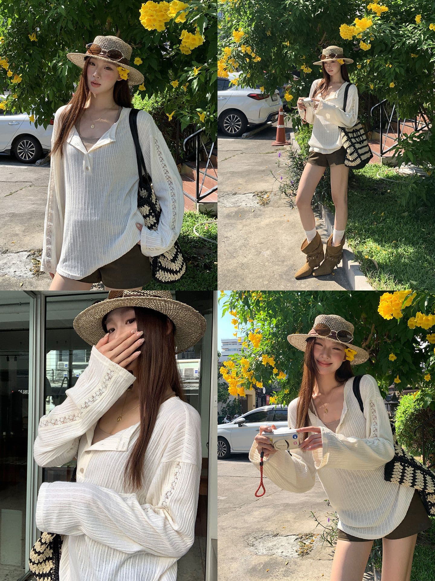 아메리칸 자외선 차단 블라우스 여성 새로운 여름 착용 가져 가라. 긴팔 티셔츠 한 부서 작은 대중 디자인 센스 홀로우 아웃 맨위 상세 이미지 5
