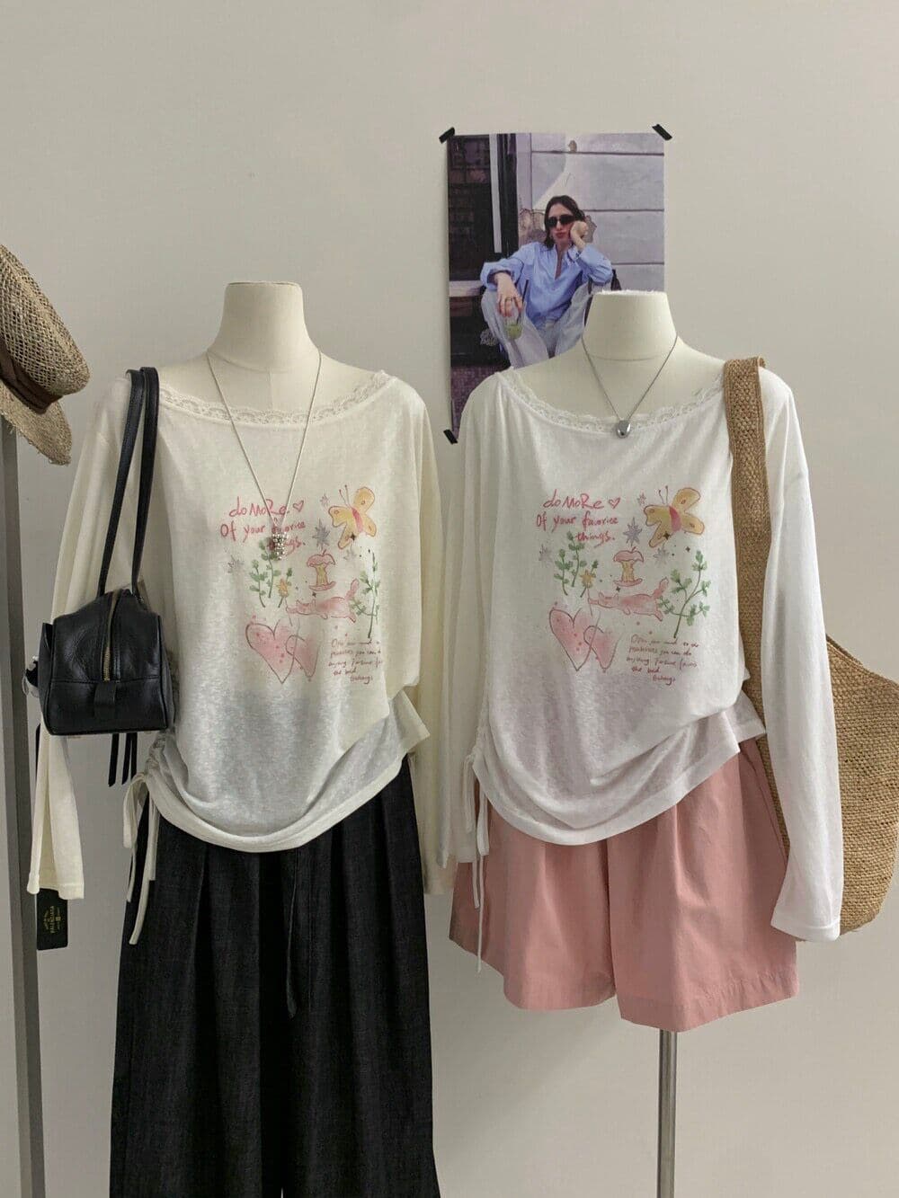 정가 프린트 눈꽃 면 특별 빅 사이즈 200 kg 새로운 비스듬한 어깨 펌프 Pleat 레이스 측면 자외선 차단 티셔츠 상세 이미지 3