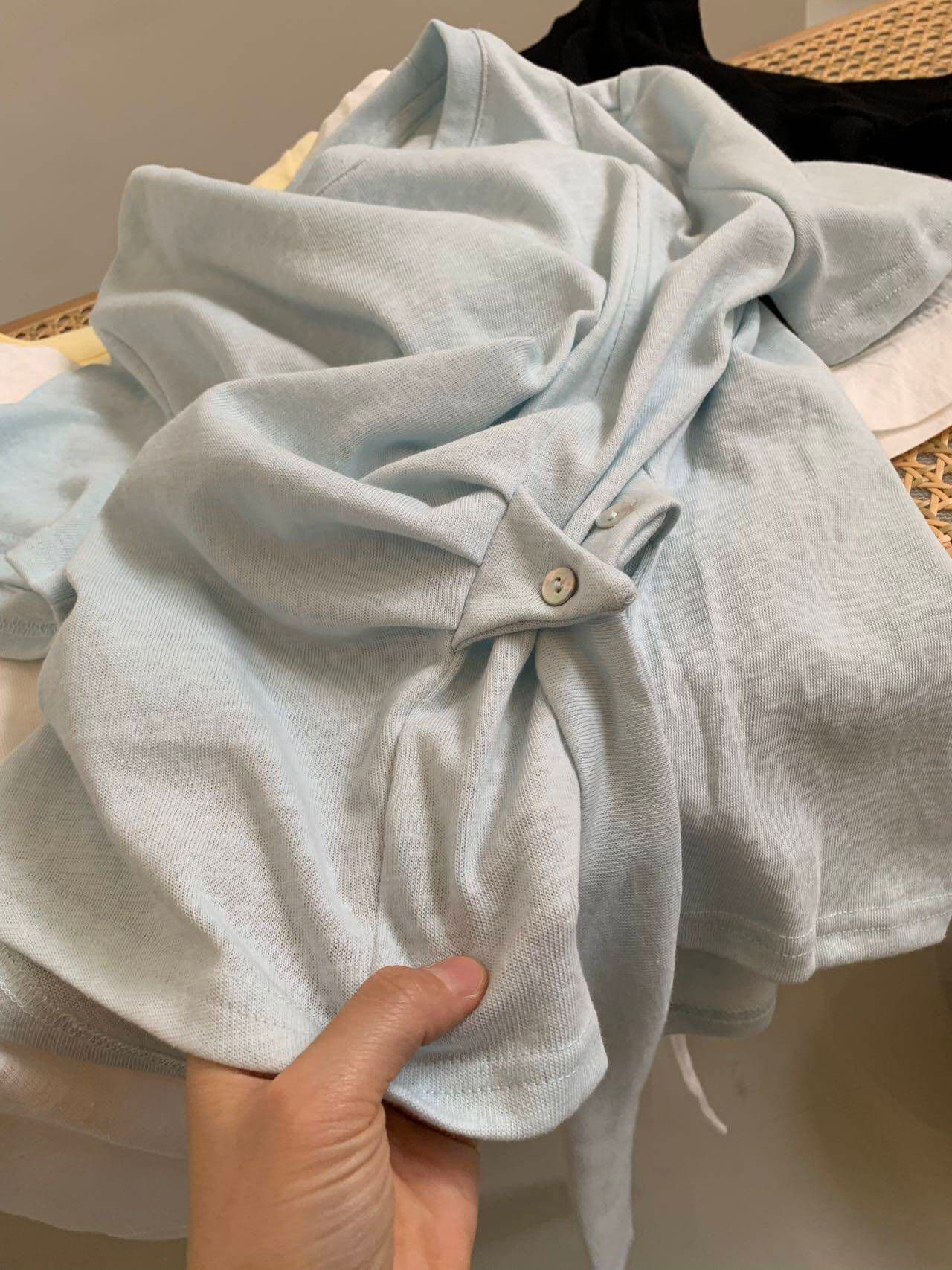 정가 눈꽃 면 특별 빅 사이즈 200 kg 디자인 센스 리본 불규칙 핀치 Pleat 허리 수축 슬림해 보이는 반팔 상세 이미지 8