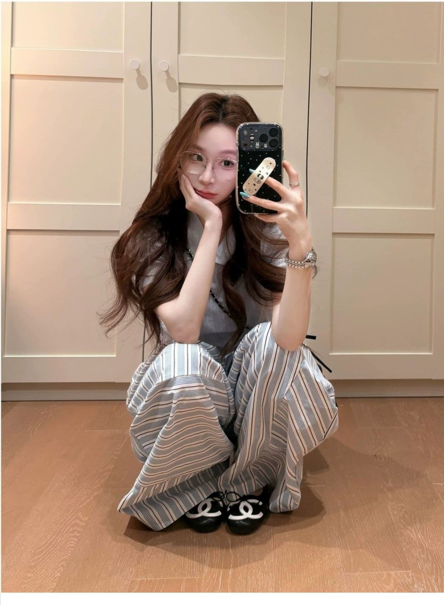 한 부서 파란색 스트라이프 캐주얼 바지 여성 여름 디자인 센스 슬림해 보이는 루즈핏 느긋한 바람 운동 와이드 레그 팬츠 롱 바지 상세 이미지 6