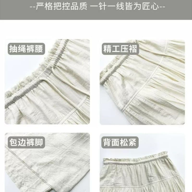 있음 안감 주간 실크 아마 봄 여름 새로운 바지 플리츠 긴 바지 와이드 레그 팬츠 도루 센스 느슨함 캐주얼 바지 여성 이미지 5