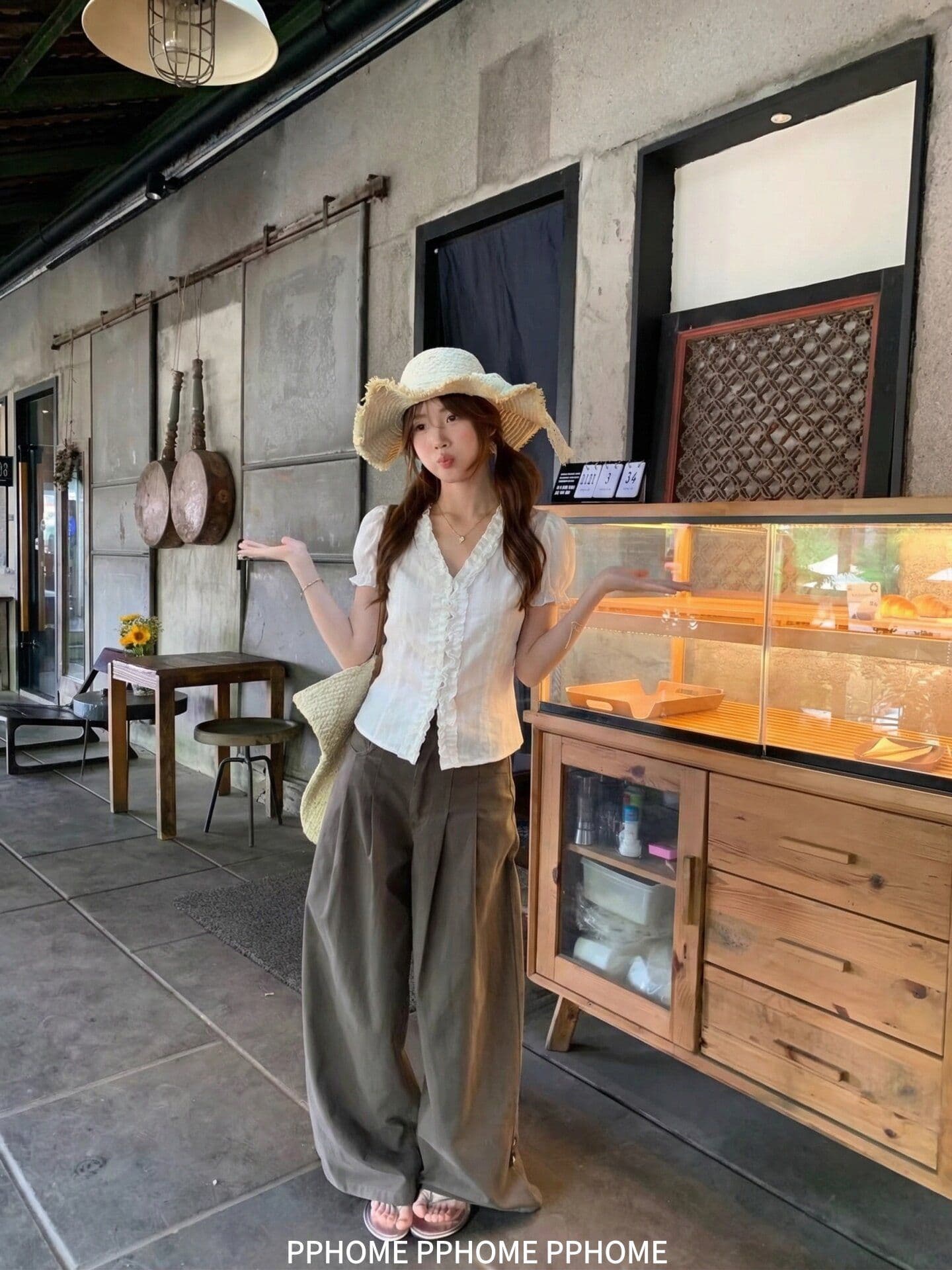 원본 자카드 있음 네리 한 부서 질감 센스 레이스 셔츠 V넥 거품 소매 다용도 셔츠 맨위 상세 이미지 6