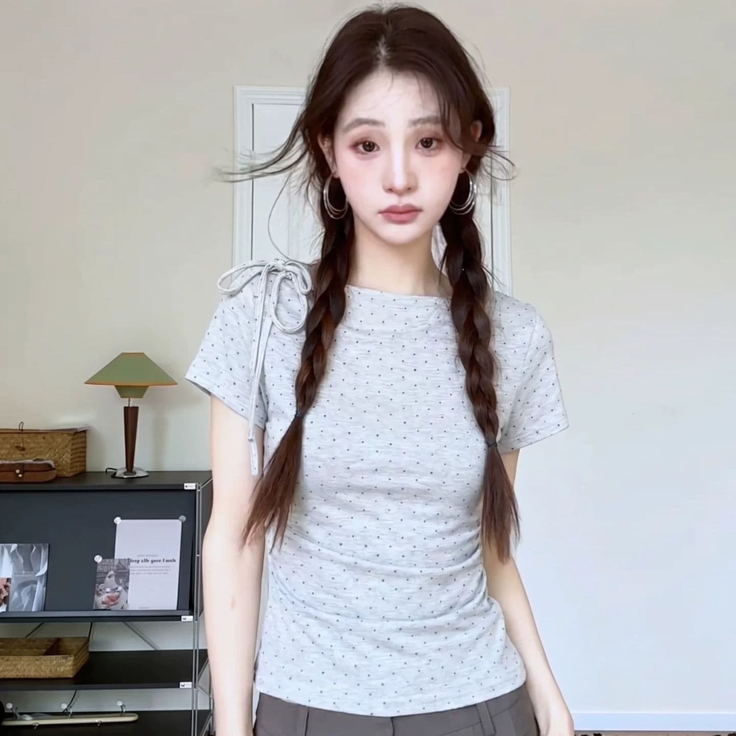 사람들 면 40 색상 회색 리브 여름 새로운 아메리칸 핫걸 바람 주름 허리 수축 슬림해 보이는 맨위 이미지 3