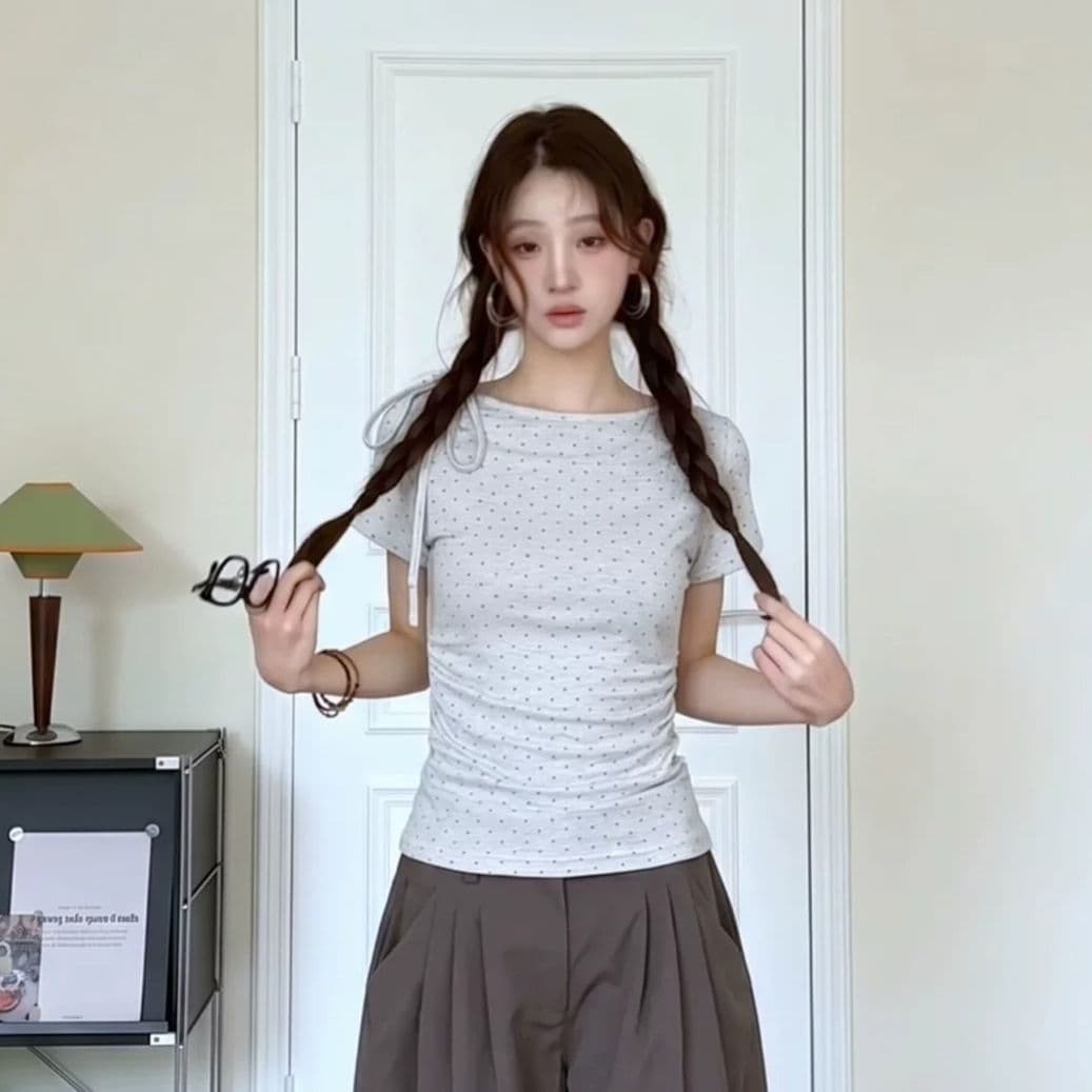 사람들 면 40 색상 회색 리브 여름 새로운 아메리칸 핫걸 바람 주름 허리 수축 슬림해 보이는 맨위 이미지 4