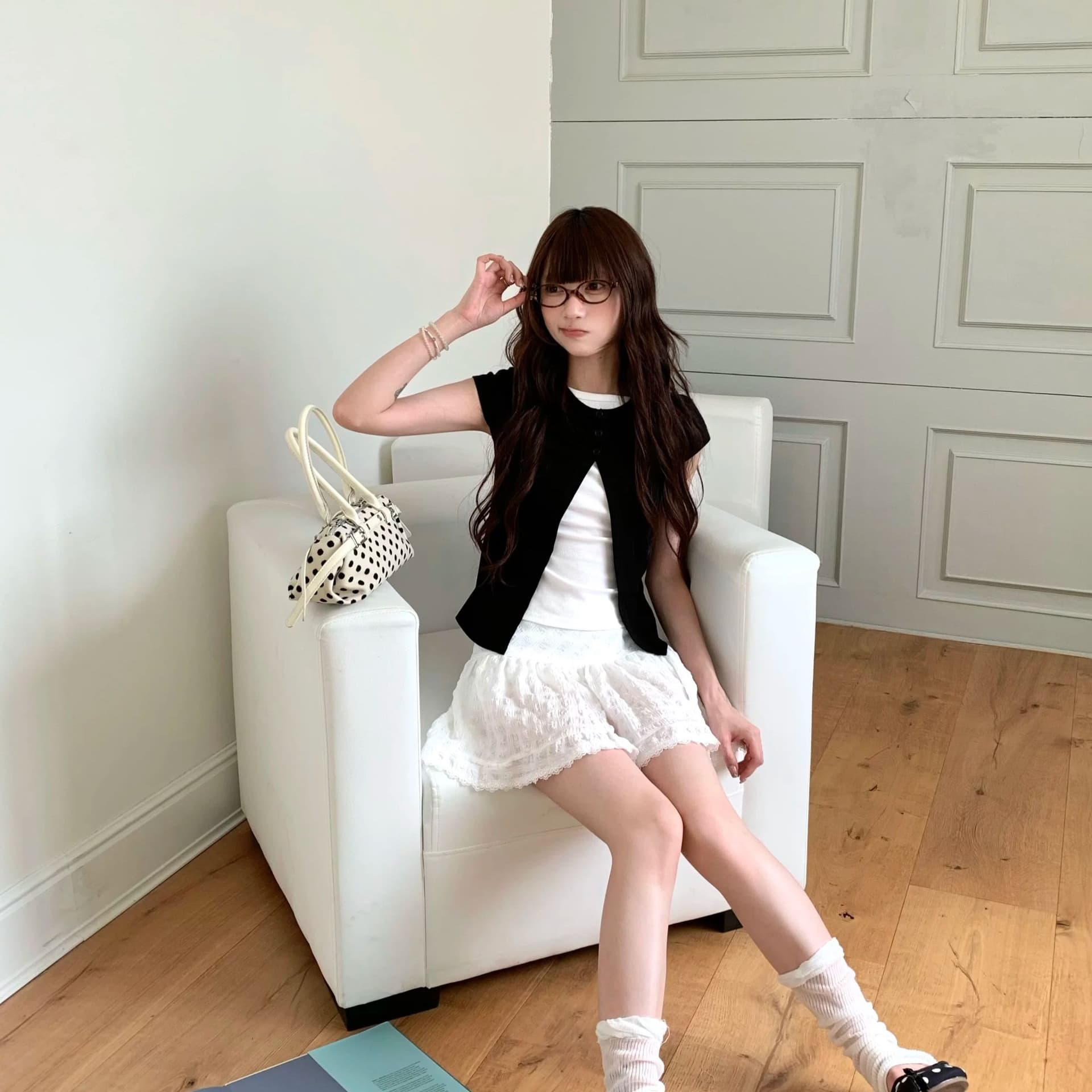 순면 리브 당겨 프레임 페이크 레이어드 티셔츠 여성 의류 여름 디자인 센스 연령 감소 다용도 풀오버 반팔 이미지 3