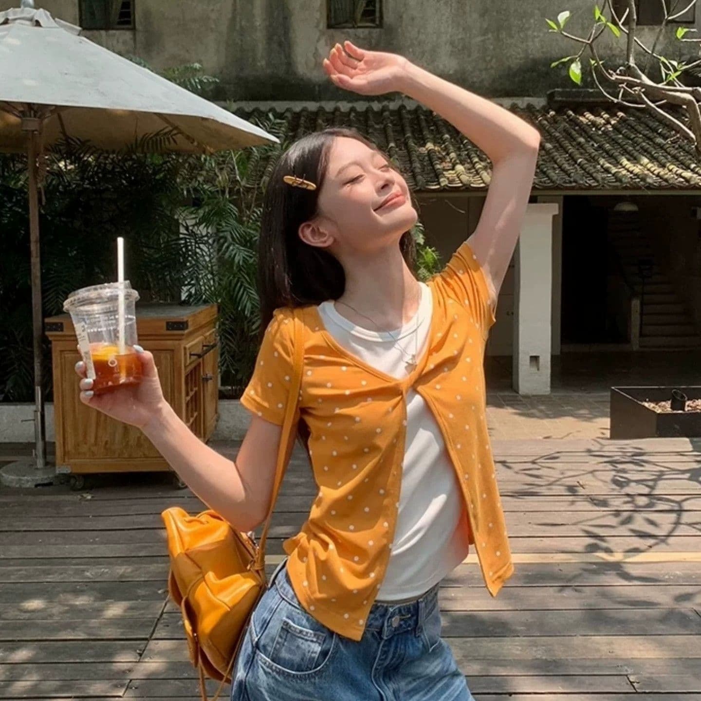 40 사람들 면 천 워터 마크 도트 긍정적 인 어깨 페이크 레이어드 여름 새로운 몸매 가꾸기 슬림해 보이는 맨위 이미지 2