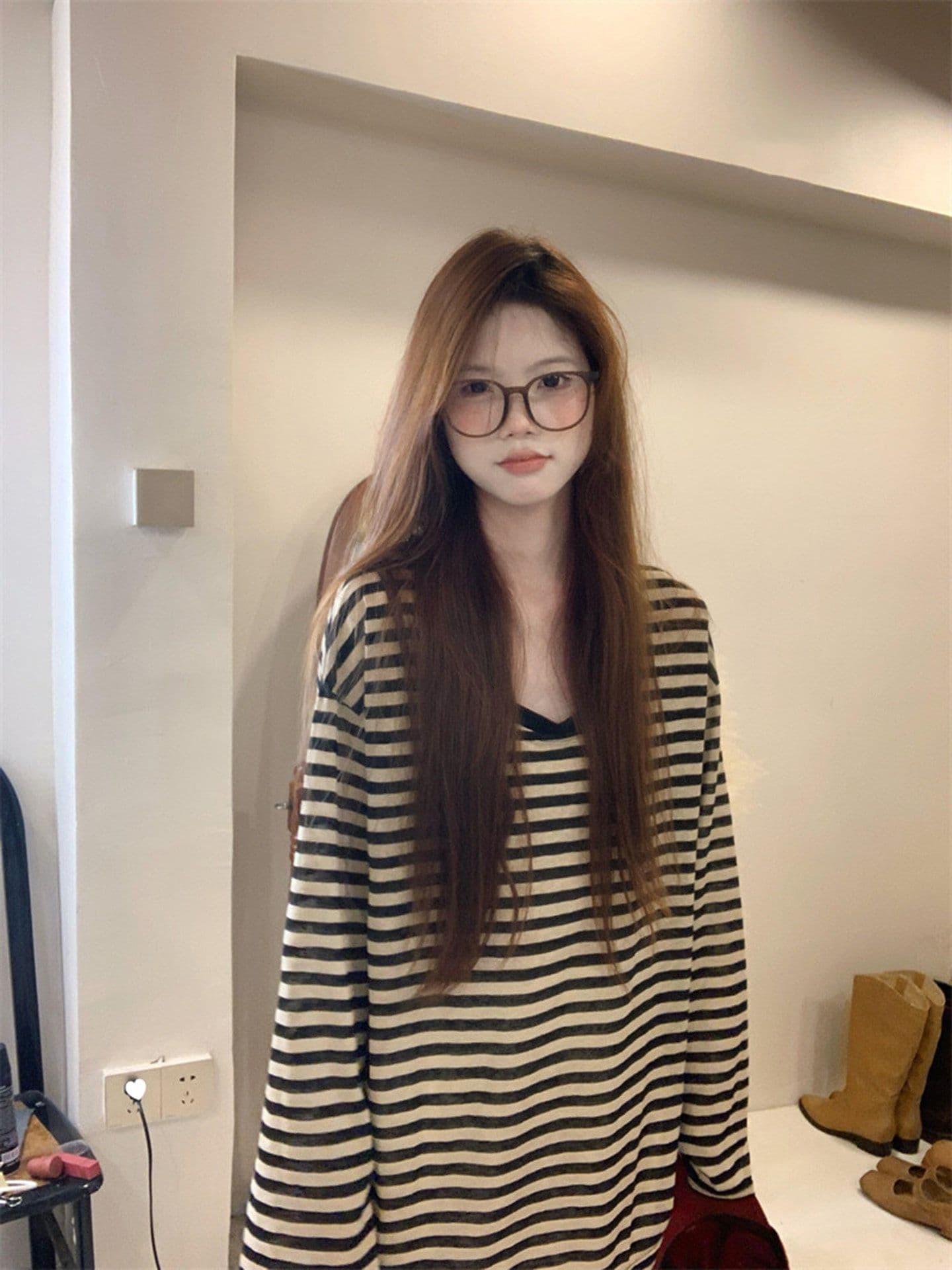 120 그램 50 라이 경기 서울 50 폴리 에스터 아메리칸 레트로 스트라이프 긴팔 티셔츠 여성 여름 연령 감소 느긋한 바람 다용도 맨위 상세 이미지 3